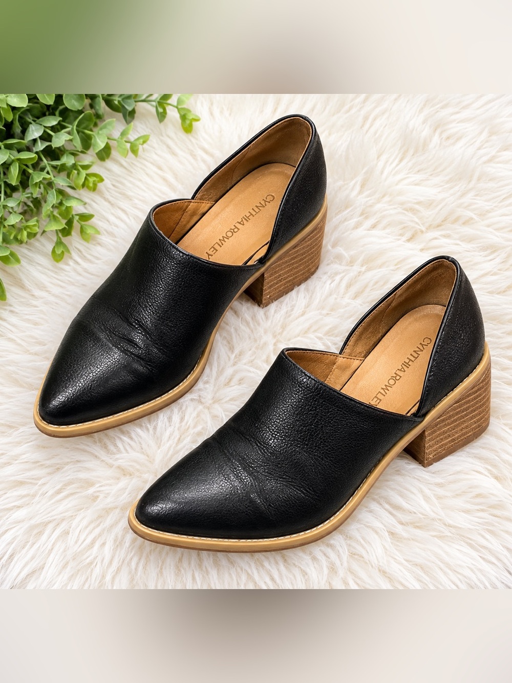 Cynthia Rowley Eddie Black Leather D’Orsay Booties Womens Size 7.5 Block Heel